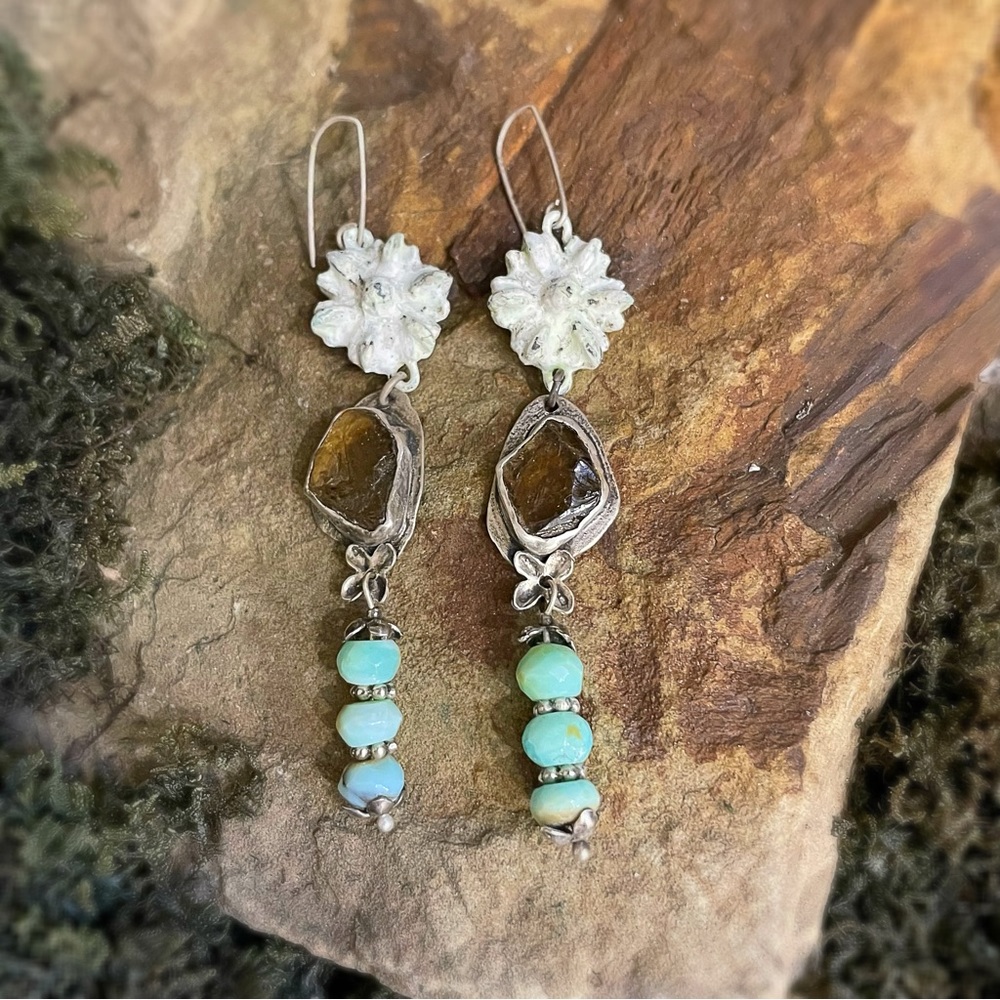 SOLD Smokey quartz and Peruvian opal earrings